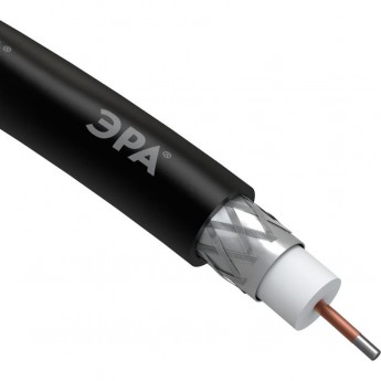 Кабель коаксиальный ЭРА RG-6U, 75 Ом, CCS/(оплётка Al 64%), PE, цвет чёрный, бухта 100 м, SIMPLE